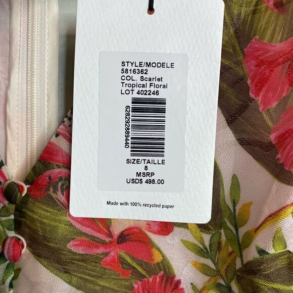 NEW AMUR Dress Floral Tropical Puff Sleeve Mini Dress Red Size 8 - Picture 9 of 9